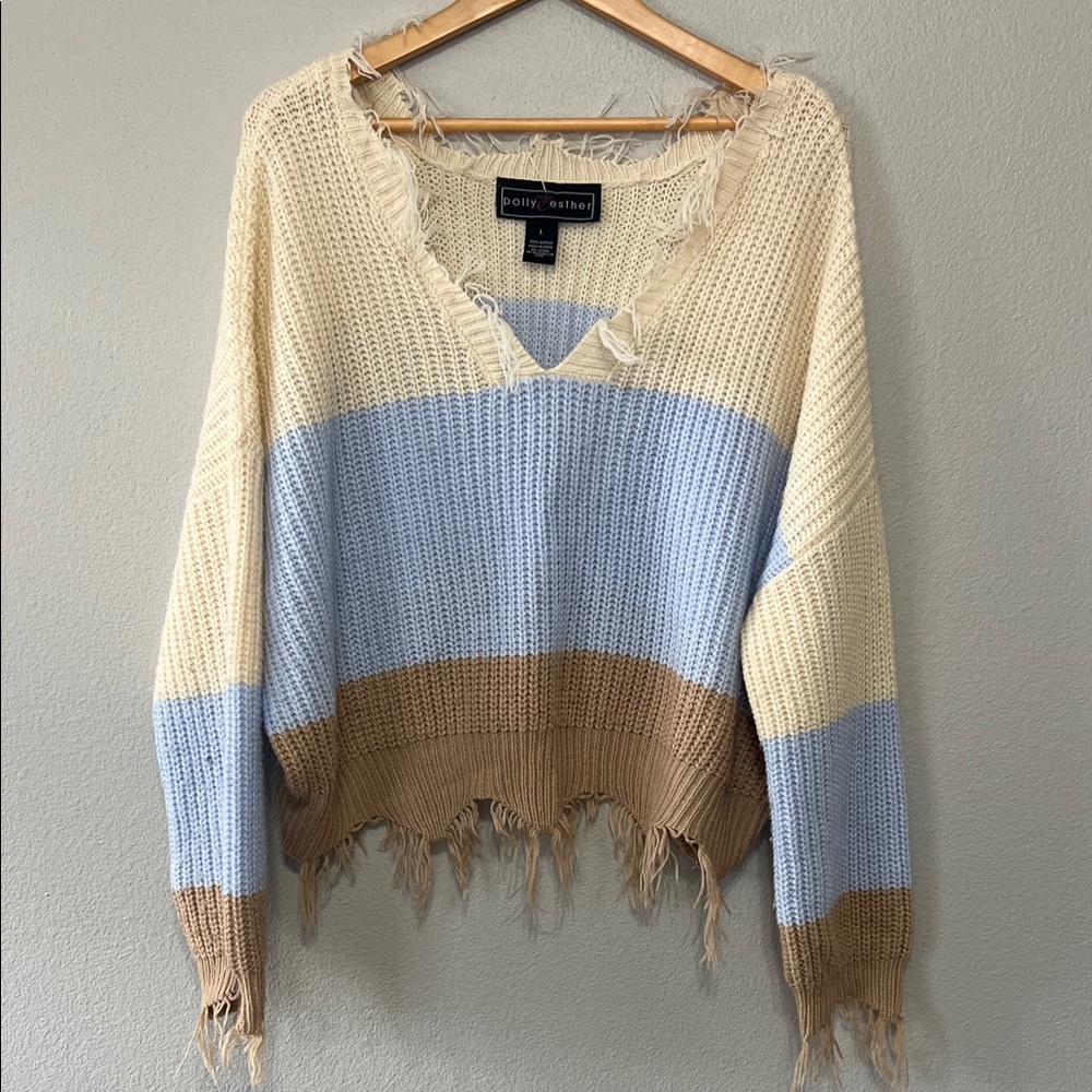 Polly & Esther Distressed Color-Block Oversized Sweater Grunge Women’s‎ L Shabby